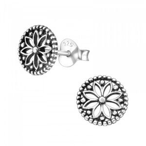 Sterling Silver Flower Stud Earrings – Oxidized Vintage Bloom